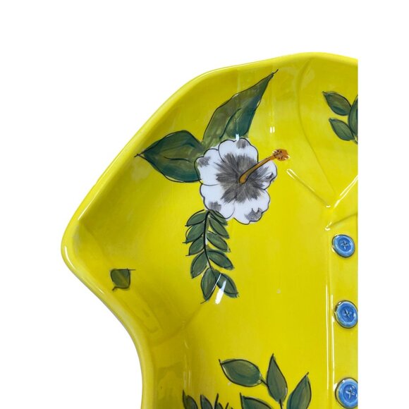 Ceramic Hawaiian Shirt Shaped Serving Dish With Floral Design 12.5"x12" SKU 9316 - Picture 4 of 9